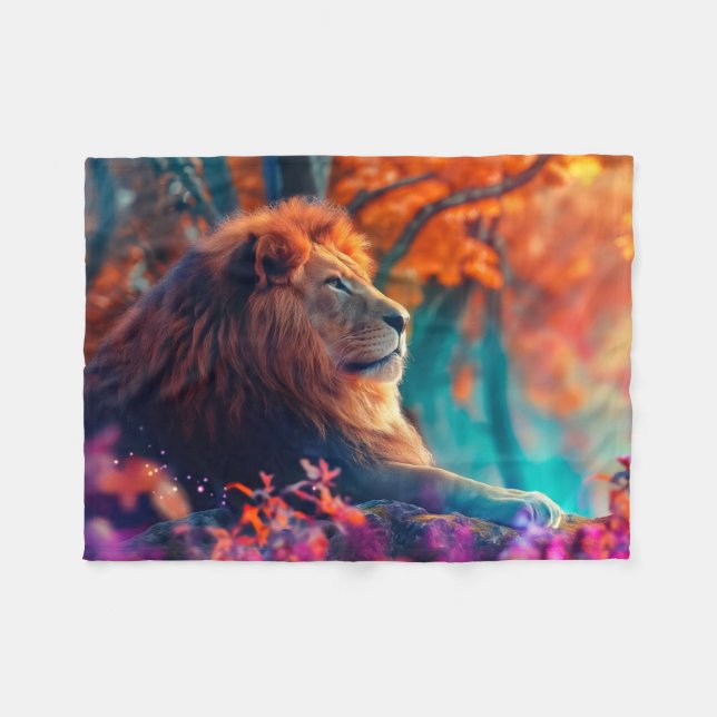 Regal Lion im verzauberten Walddesign Fleecedecke (Vorderseite (Horizontal))