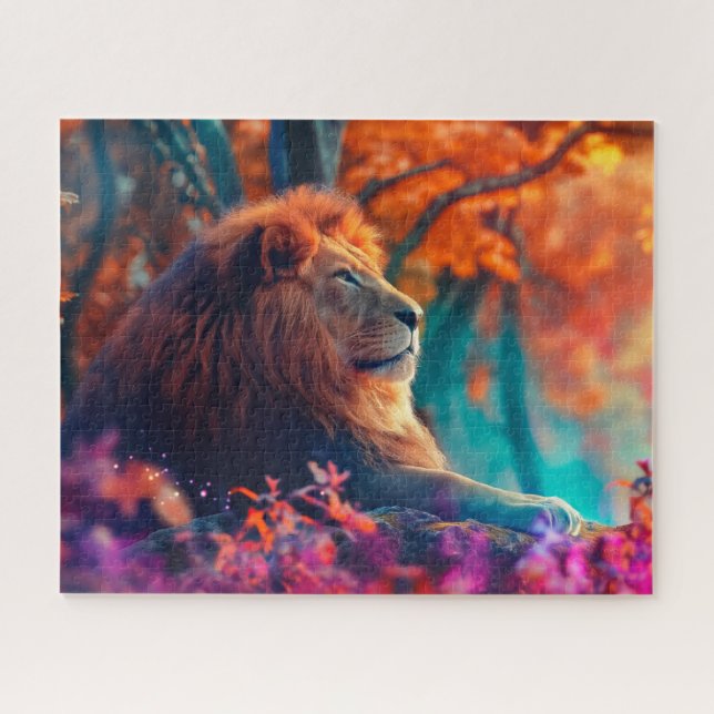 Regal Lion im verzauberten Walddesign Puzzle (Horizontal)