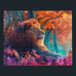 Regal Lion im verzauberten Walddesign Puzzle<br><div class="desc">Erleben Sie die Ehrfurcht und Schönheit der Wildnis mit diesem bezaubernden Design mit einem majestätischen Löwen, der in einem lebendigen, magischen Wald ruht. Die warmen Farbtöne des Herbstblattes und die mystische Beleuchtung schaffen eine ruhige und zugleich kraftvolle Atmosphäre, die dieses Kunstwerk perfekt für Naturliebhaber und Wildtierfreunde macht. Ideal für eine...</div>