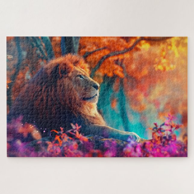Regal Lion im verzauberten Walddesign Puzzle (Horizontal)