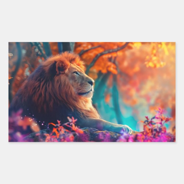 Regal Lion im verzauberten Walddesign Rechteckiger Aufkleber (Vorderseite)