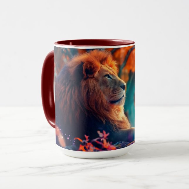 Regal Lion im verzauberten Walddesign Tasse (Vorderseite Links)
