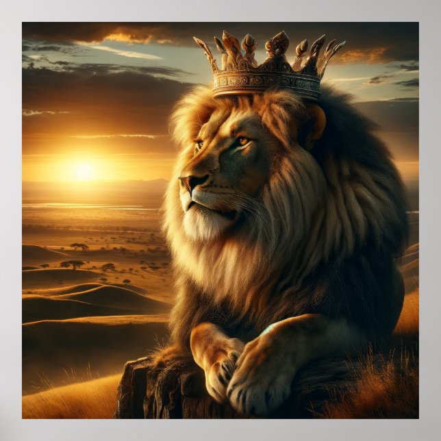 Regal Lion with Crown - Majestic Wildlife Art Poster (Vorne)
