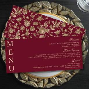 Regal Merlot Burgund Weinlese Floral Toile Hochzei Menükarte