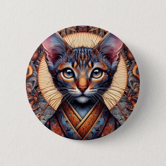 Regal Mythic verzierter Fantasy-Katzen-Planer Button (Vorderseite)