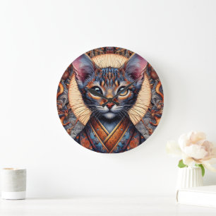 Regal mythische aufwendige Fantasy-Katze  Große Wanduhr