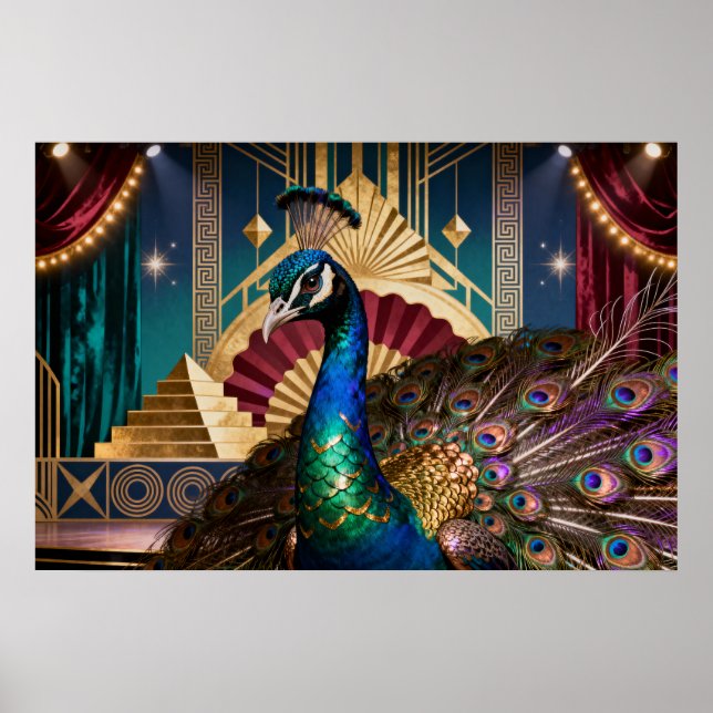 Regal Peacock in Golden Grandeur: A Majestic  Poster (Vorne)