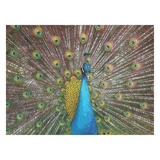 Regal Peacock mit Aquamarinem Blau und Goldplumage Tischdecke (Vorderseite (Horizontal))