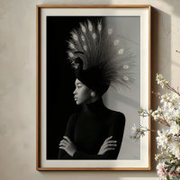 Regal Peacock: Monochrome Portrait Avant-Garde