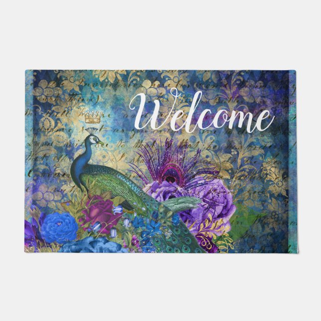 Regal Peacocks Welcome Mat Door Mat Fußmatte (Vorderseite)