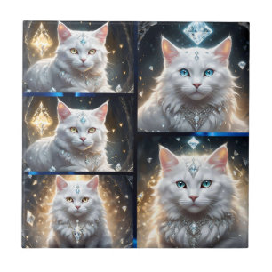 Regal Persian White Fluffy Cat Foto Collage, Fliese