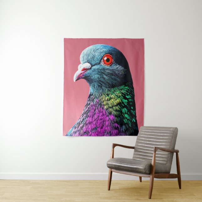Regal Pigeon Majesty Vivid Realistisches Vogelport Wandteppich (Beispiel)