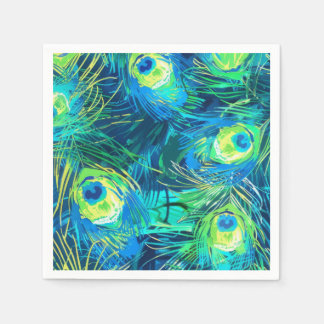 Regal Plumage: Blaue und grüne Pfauenfedern Serviette