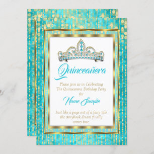 Regal Princess Blue Aquamarin Quinceanera Gold Whi Einladung