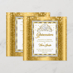 Regal Princess Quinceañera Gold Weiß Diamant Einladung