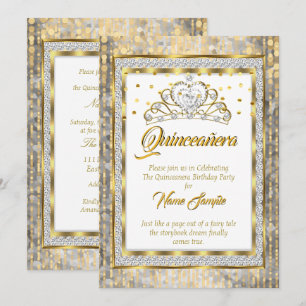 Regal Princess Quinceañera Gold Weiß Silber Einladung
