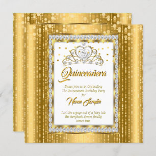 Regal Princess Quinceanera Gold White Diamond Einladung