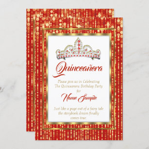 Regal Princess Red Quinceanera Gold White Einladung