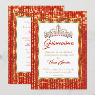 Regal Princess Rot Quinceanera Gold Weiß Einladung