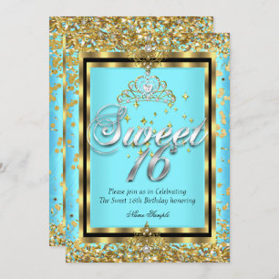 Regal Princess Sweet 16 Gold Aquamarin Blue Party Einladung