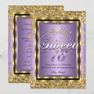 Regal Princess Sweet 16 Gold Lavendel Lila Party Einladung