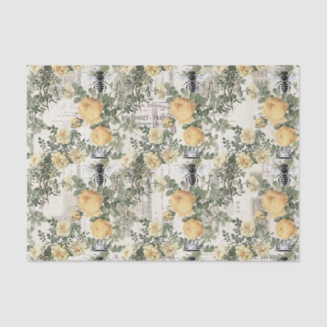 Regal Queen Bee W/Yellow Roses auf französischem P Seidenpapier (Vorderseite)