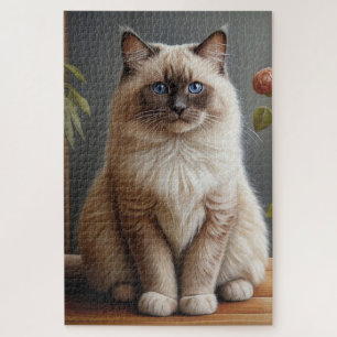 Regal Ragdoll Cat Portrait Fluffy Blue Mit Augen Puzzle