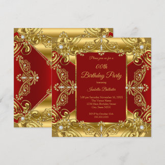 Regal Red Birthday Party Verziert Gold Imitate Dia Einladung