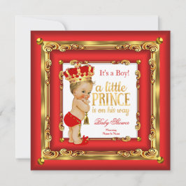 Regal Red Gold Prince Baby Shower Blonde Boy Einladung