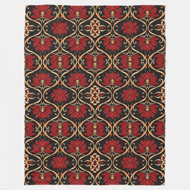 Regal Red Lotus & Golden Filigree Pattern Fleecedecke (Vorderseite)