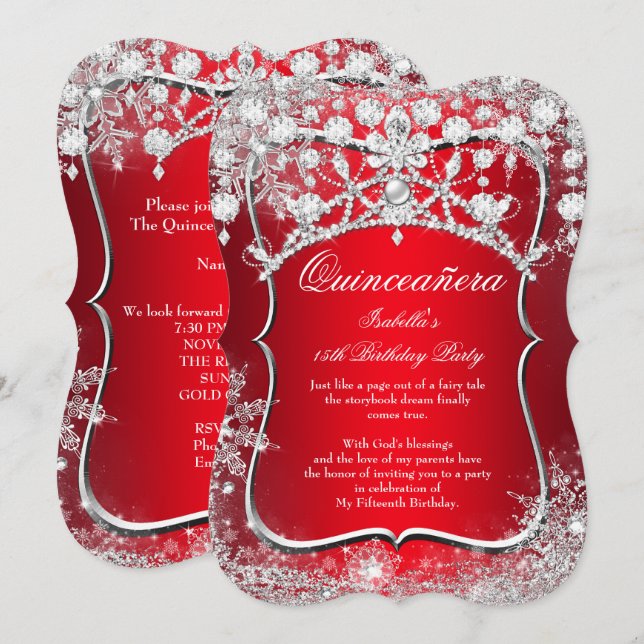 Regal Red Quinceanera 15. Winter Wonderland Einladung (Vorne/Hinten)
