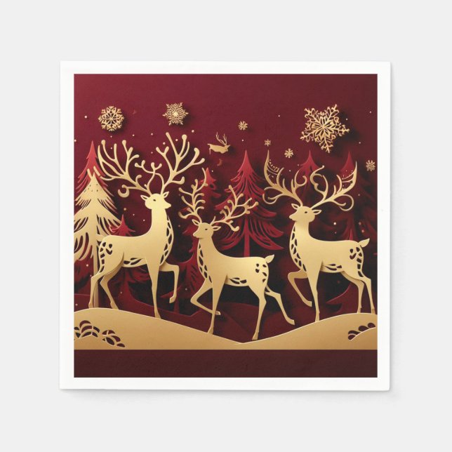 Regal Reindeer Ensemble – Paper-Cut Forest Serviette (Vorderseite)