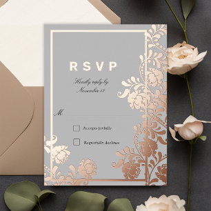 Regal Rose Gold Blume Gray Wedding RSVP Folie Einladungspostkarte