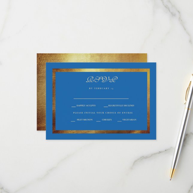 Regal Royal Blue & Gold Ethnic Wedding RSVP (Vorderseite/Rückseite Beispiel)