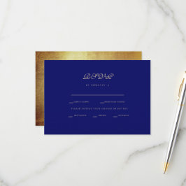 Regal Royal Blue & Gold Ethnic Wedding RSVP Karte