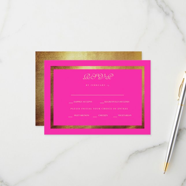 Regal Royal Pink & Gold Ethnic Wedding RSVP Karte (Vorderseite/Rückseite Beispiel)