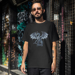 Regal Silver Dragon On Black T-Shirt