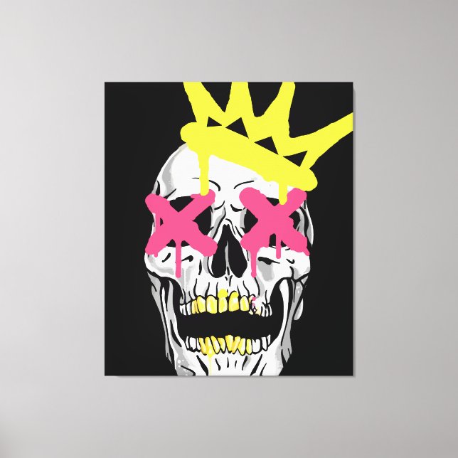 Regal Skull: Rosa, X-Mit Augen Kunst Leinwanddruck (Vorderseite)