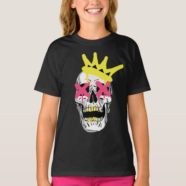 Regal Skull: Rosa, X-Mit Augen Kunst T-Shirt (Vorderseite)
