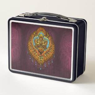Regal Spirit Lion   Verziertes Stammes Mandala Roa Metall Lunch Box