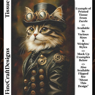 Regal Steampunk Tabby-Katzenporträt DV2L Decoupage Seidenpapier
