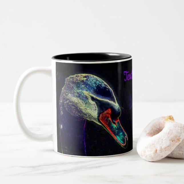 Regal Swan Abstrakt Art Personalisiert Zweifarbige Tasse (Mit Donut)