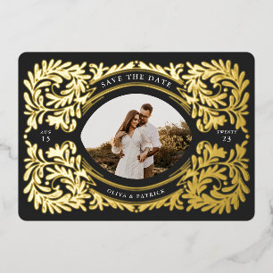 Regal verzierter Save the Date Foto Rahmen Folieneinladung