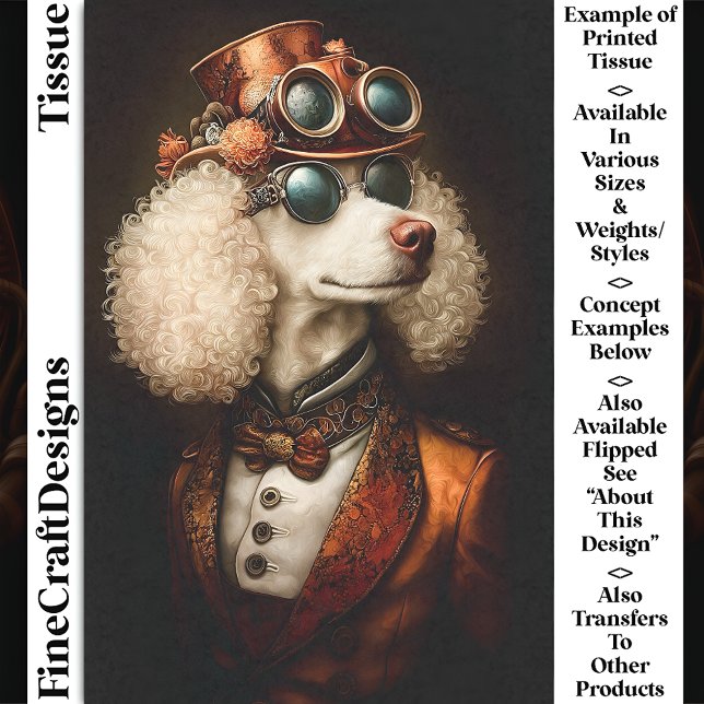 Regal White Steampunk Poodle Dog AX6 Decoupage Seidenpapier (Von Creator hochgeladen)