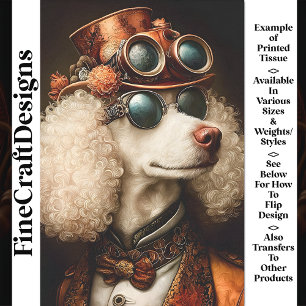 Regal White Steampunk Pudel Hund AX7 Decoupage Seidenpapier