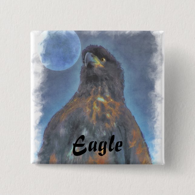 Regal Young Bald Eagle and Moon Painting Button (Vorderseite)