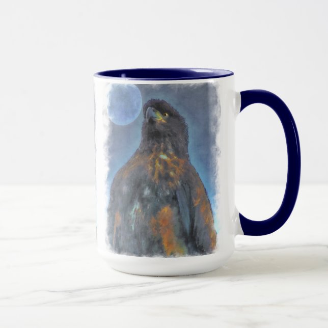 Regal Young Bald Eagle and Moon Painting Tasse (Rechts)