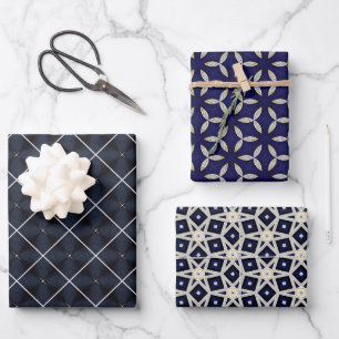 Regalblau und Gold Luxury Wrapping Paper Set Geschenkpapier Set