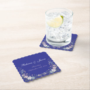 Regalblaue Vintage-Eleganz Gartenblüten Untersetzer