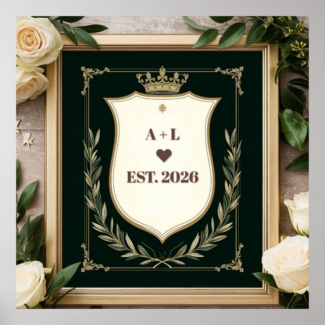 Regale Hochzeitsinitialen mit Krone Poster (Vorne)